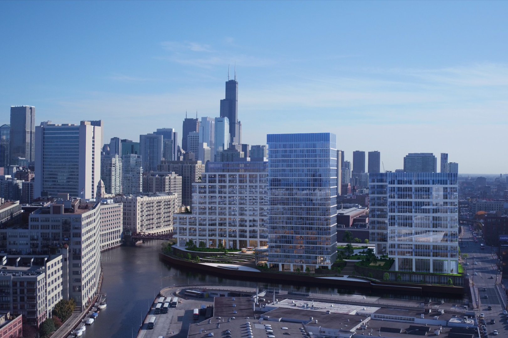 700 West Chicago Office Development Sunshine Rendering City Aerial
