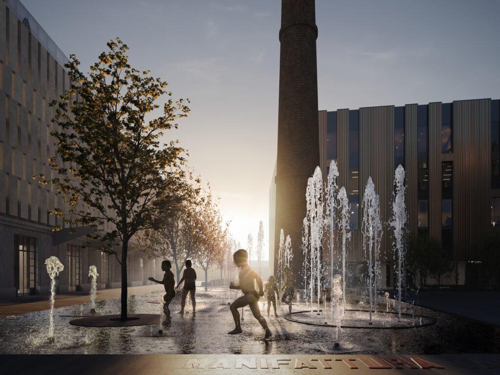Photo-realistic architectural rendering, public space, water